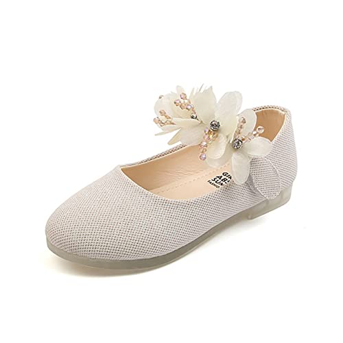 YOSICIL Kleinkind Mädchen Prinzessinnenschuhe mit Blumen Kinder Sandalen Ballerinas Uniformschuhe Mary Jane Schuhe Lederschuhe für Freizeit Hochzeit Geburtstag Geschenk Kindergarten, Beige, 27 von YOSICIL