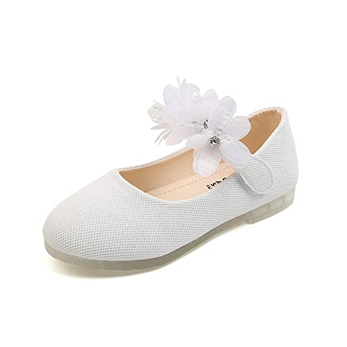 YOSICIL Kleinkind Mädchen Prinzessinnenschuhe mit Blumen Kinder Sandalen Ballerinas Uniformschuhe Mary Jane Schuhe Lederschuhe für Freizeit Hochzeit Geburtstag Geschenk Kindergarten, Weiß, 30 von YOSICIL