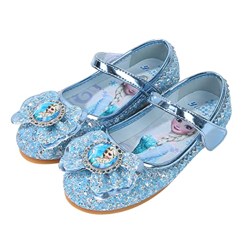 YOSICIL Mädchen Elsa Prinzessinnenschuhe Sandalen Bowknot Low Heels Kinder Ballerina Kristall Pailletten für Partei Verkleidung Halloween Karneval Weihnachten Kindergarten, Blau, 27 von YOSICIL