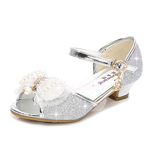 YOSICIL Mädchen ELSA Schuhe Prinzessin Schuhe mit Absatz Glitzer Schuhe Kinder Kristall Pumps Mädchen Kostüm Hochzeitsschuhe Lila Blau Pink Golden Silber in Größe 26-38 von YOSICIL