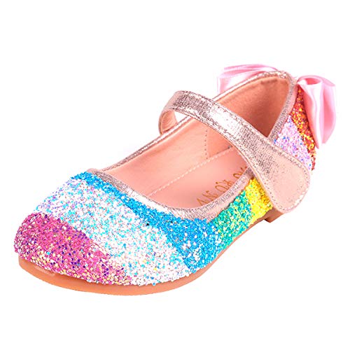 YOSICIL Mädchen ELSA Schuhe Regenbogen Schuhe Kinder Prinzessin Schuhe Eiskönigin Schuhe Karneval Party Tanzschuhe Partei Ballerinas Fasching Weihnachtsfeier Fest Schuhe Bunte Schuhe von YOSICIL