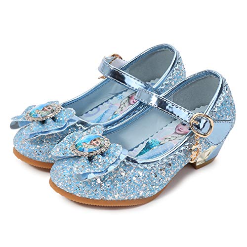 YOSICIL Mädchen Elsa Schuhe Prinzessinnenschuhe mit Absatz High Heels Pumps für Kinder Baby Sandalen Ballerina mit Glitzer für Geschenk Karneval Verkleidung Cosplay Weihnachten, Blau, 30 von YOSICIL
