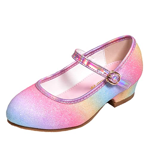 YOSICIL Mädchen Kinder Prinzessinnenschuhe Regenbogen Glitzer Sandalen mit Absatz Pailletten Kristalle Heels mit Schleifen für Geschenk Hochzeit Geburtstag Festival Halloween Weihnachten, Farbe A, 33 von YOSICIL