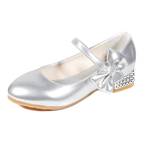 YOSICIL Mädchen Kinder Pumps Prinzessin Schuhe mit Absatz Heels Mary Jane Schuhe Babys Ballerinas Schuluniform Lederschuhe Casual für Festival Partys Geburtstag Geschenk Schule Halloween, Silber, 30 von YOSICIL