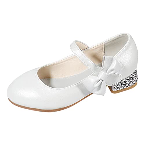 YOSICIL Mädchen Kinder Pumps Prinzessin Schuhe mit Absatz Heels Mary Jane Schuhe Babys Ballerinas Schuluniform Lederschuhe Casual für Festival Partys Geburtstag Geschenk Schule Halloween, Weiß, 40 von YOSICIL