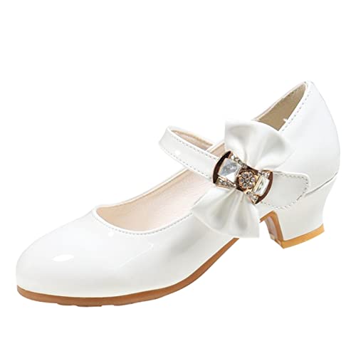 YOSICIL Mädchen Kinder Schuhe mit Absatz Heels Sandalen Prinzesinnenschuhe Ballerinas mit Schleifen für Hochzeit Cosplay Kindergarten Schule Festival Geschenk Geburtstag Weihnachten, Weiß, 32 von YOSICIL