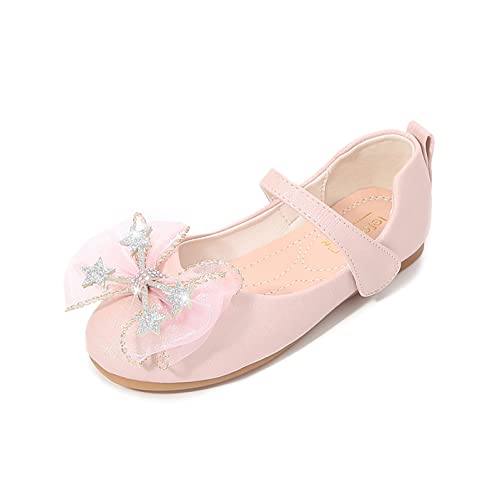 YOSICIL Mädchen Lederschuhe Kinder Prinzessinnenschuhe Pailletten Glitzer Glitter Schuhe mit Mesh-Bogen Schleife für Fest Alltag Neujahr Weihnachten Geburtstag Geschenk, Rosa, 25 von YOSICIL