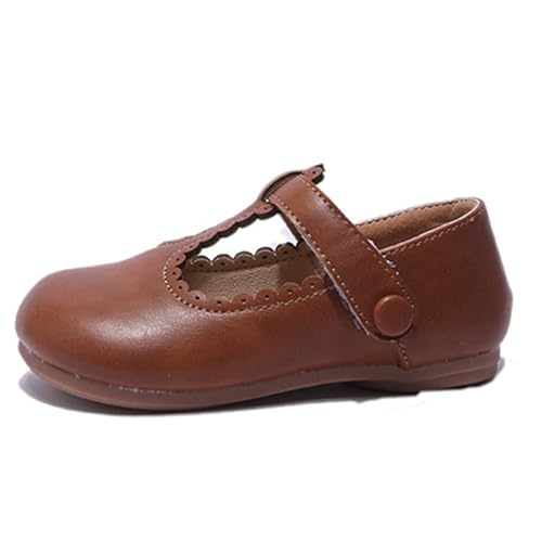 YOSICIL Mädchen Lederschuhe Kleinkind Sandalen Prinzessinnenschuhe Mary Jane Schuhe Flache shoes Ballerina Schuhe Schulschuhe für Kindergarten Alltag Geschenk Geburtstagsfeiern Partys, Braun, 33 von YOSICIL
