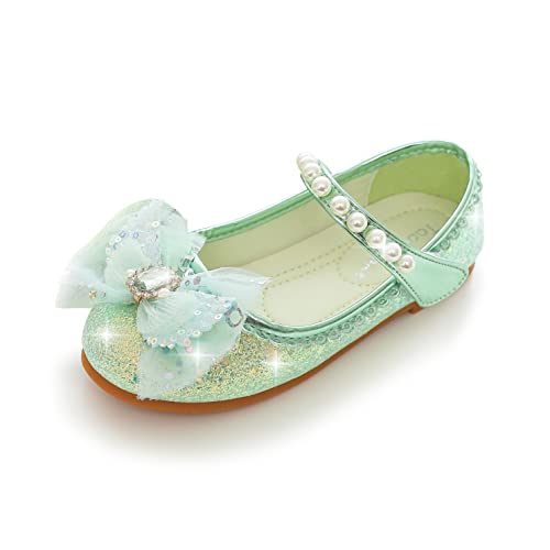 YOSICIL Mädchen Prinzesinnenschuhe Glitzer Glitter Kinder Pailletten für Cosplay Verkleidung Weihnachten Halloween Karneval Hochzeiten Geburtstagesparty Sandalen, Grün 34 von YOSICIL