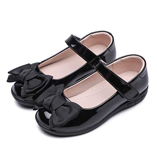 YOSICIL Mädchen Prinzessin Ballerinas Damen Kinder Party Schuhe Kunstleder Mary Jane Tanzschuhe Studenten Lederschuhe Festliche Kinderschuhe Fasching Karneval Halloween Tanzball Schwarz 26-40 von YOSICIL