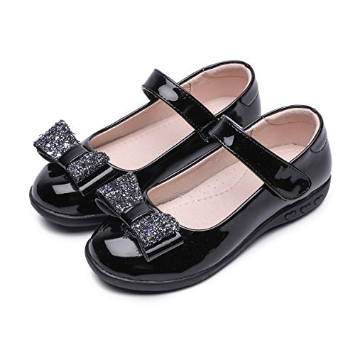 YOSICIL Mädchen Prinzessin Ballerinas Damen Kinder Party Schuhe Kunstleder Mary Jane Tanzschuhe Studenten Lederschuhe Festliche Kinderschuhe Fasching Karneval Halloween Tanzball Schwarz 26-40 von YOSICIL