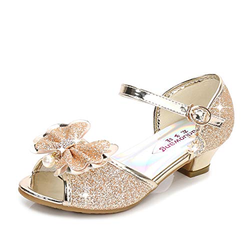 YOSICIL Mädchen Prinzessin Sandalen Elsa Schuhe mit Absatz Glitzer Schuhe Kinder Kristall Pumps Mädchen Kostüm Zubehör Schuhe Lila Blau Pink Golden Silber von YOSICIL