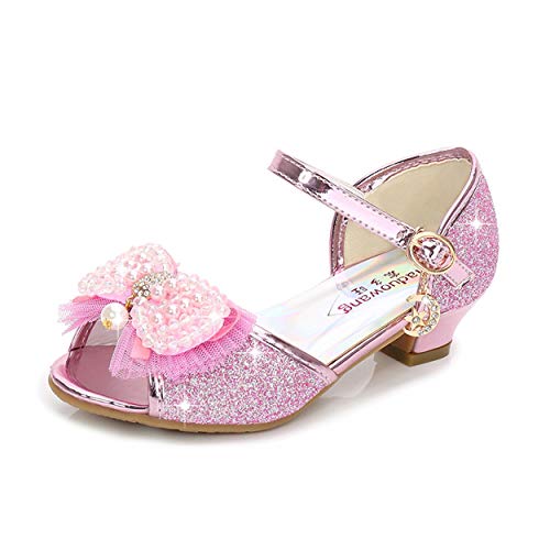 YOSICIL Mädchen Prinzessin Sandalen Elsa Schuhe mit Absatz Glitzer Schuhe Kinder Kristall Pumps Mädchen Kostüm Zubehör Schuhe Lila Blau Pink Golden Silber von YOSICIL