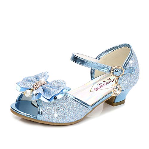 YOSICIL Mädchen Prinzessin Sandalen Elsa Schuhe mit Absatz Glitzer Schuhe Kinder Kristall Pumps Mädchen Kostüm Zubehör Schuhe Lila Blau Pink Golden Silber von YOSICIL