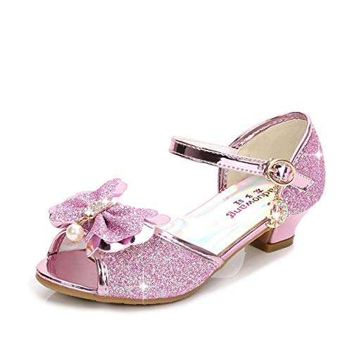 YOSICIL Mädchen Prinzessin Sandalen Elsa Schuhe mit Absatz Glitzer Schuhe Kinder Kristall Pumps Mädchen Kostüm Zubehör Schuhe Lila Blau Pink Golden Silber von YOSICIL