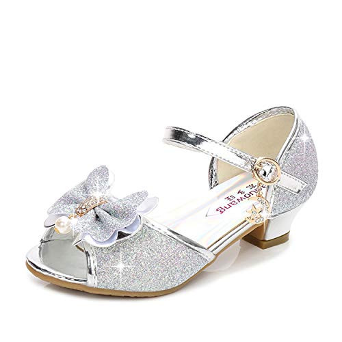 YOSICIL Mädchen Prinzessin Sandalen Elsa Schuhe mit Absatz Glitzer Schuhe Kinder Kristall Pumps Mädchen Kostüm Zubehör Schuhe Lila Blau Pink Golden Silber von YOSICIL