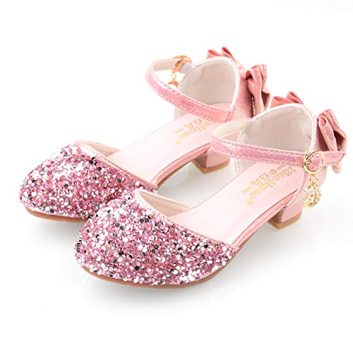 YOSICIL Mädchen Prinzessin Schuhe ELSA Glitzer Sandalen Flamenco Schuhe Mädchen Partei Kristall Schuhe Bowknot Hochzeitsschuhe Festschuhe Karneval Halloween Weihnachten Party,Mode01 Pink,30 von YOSICIL