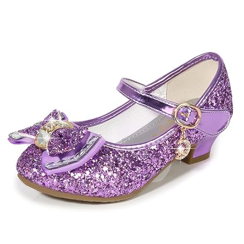 YOSICIL Mädchen Prinzessin Schuhe ELSA Glitzer Schuhe High Heel Pumps mit Pailletten Kinder Ballerinas Schnee Königin Gelee Partei Schuhe Karneval Halloween Party 26-38 von YOSICIL