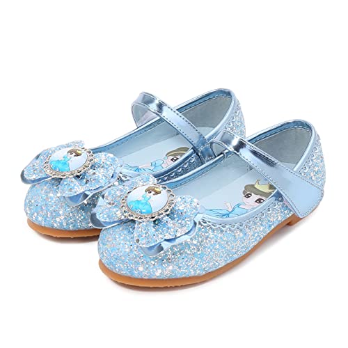 YOSICIL Mädchen Prinzessin Schuhe ELSA Kristall Schuhe Frozen Eiskönigin Sandalen Partei Glitzer Pumps Festlich Ballerina Karneval Verkleidung Kinder Fashing Kostüm Zubehör Schuhe, Blau-1, 22 von YOSICIL