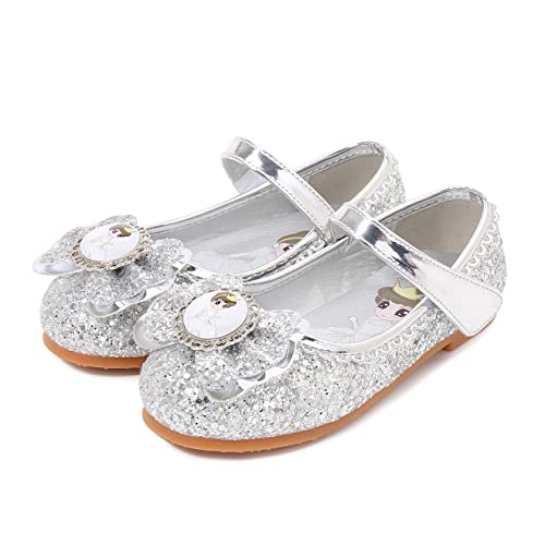 YOSICIL Mädchen Prinzessin Schuhe ELSA Kristall Schuhe Frozen Eiskönigin Sandalen Partei Glitzer Pumps Festlich Ballerina Karneval Verkleidung Kinder Fashing Kostüm Zubehör Schuhe, Silber-1, 22 von YOSICIL