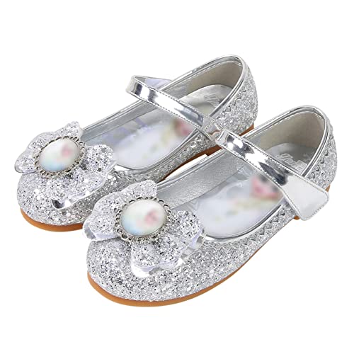 YOSICIL Mädchen Prinzessin Schuhe ELSA Kristall Schuhe Frozen Eiskönigin Sandalen Partei Glitzer Pumps Festlich Ballerina Karneval Verkleidung Kinder Kostüm Zubehör Schuhe,Silber,23 von YOSICIL