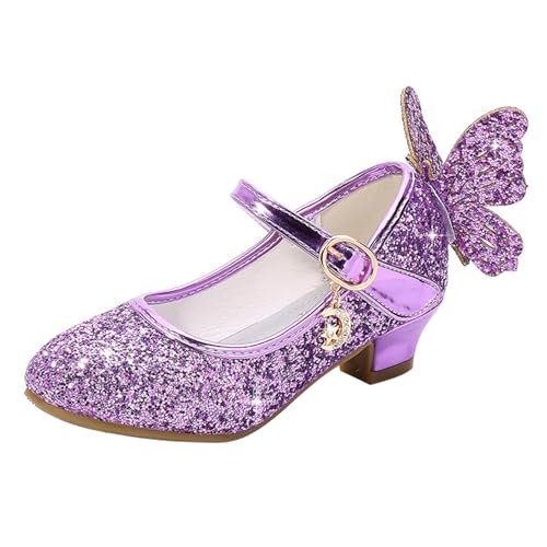 YOSICIL Mädchen Prinzessin Schuhe ELSA Schmetterling Schuhe mit Absatz Pailletten Glitzer Schuhe Kinder Ballerinas Hochzeitsschuhe Partei Festschuhe Karneval Halloween Party, Lila, 25 von YOSICIL