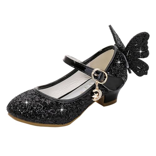 YOSICIL Mädchen Prinzessin Schuhe ELSA Schmetterling Schuhe mit Absatz Pailletten Glitzer Schuhe Kinder Ballerinas Hochzeitsschuhe Partei Festschuhe Karneval Halloween Party, Schwarz, 37 von YOSICIL