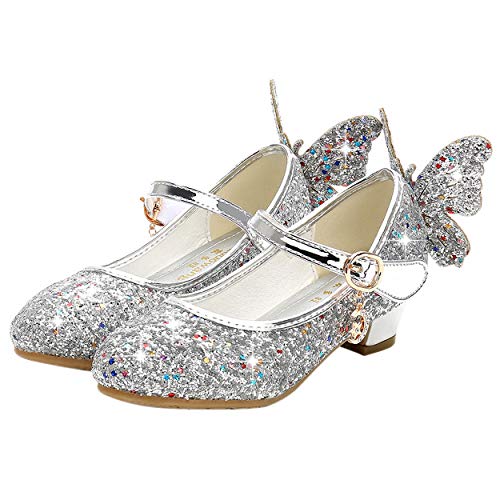 YOSICIL Mädchen Prinzessin Schuhe ELSA Schmetterling Schuhe mit Absatz Pailletten Glitzer Schuhe Kinder Ballerinas Hochzeitsschuhe Partei Festschuhe Karneval Halloween Weihnachten Party 26-38 von YOSICIL