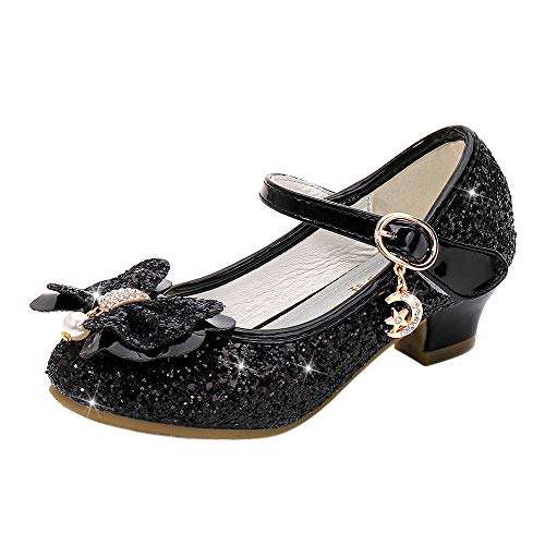 YOSICIL Mädchen Prinzessin Schuhe ELSA Schuhe mit Absatz Anhänger Kristall Schuhe Partei Glitzer Pumps Festliche Schuhe Karneval Party Aufführung Fasching Kostüm Zubehör Schuhe,Schwarz,35 von YOSICIL