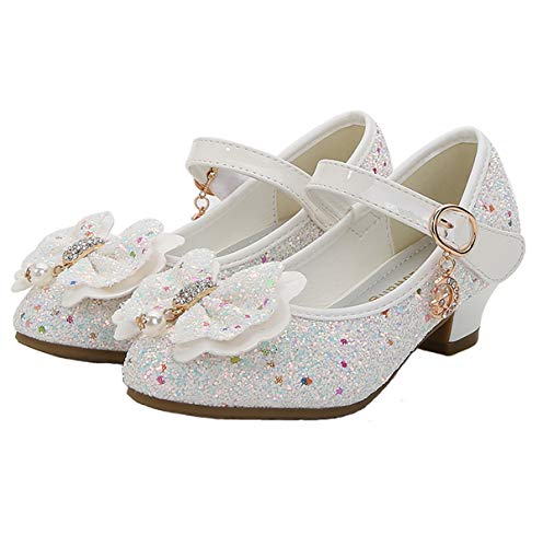 YOSICIL Mädchen Prinzessin Schuhe ELSA Schuhe mit Absatz Anhänger Kristall Schuhe Partei Glitzer Pumps Festliche Schuhe Karneval Party Aufführung Fasching Kostüm Zubehör Schuhe,Weiß,37 von YOSICIL