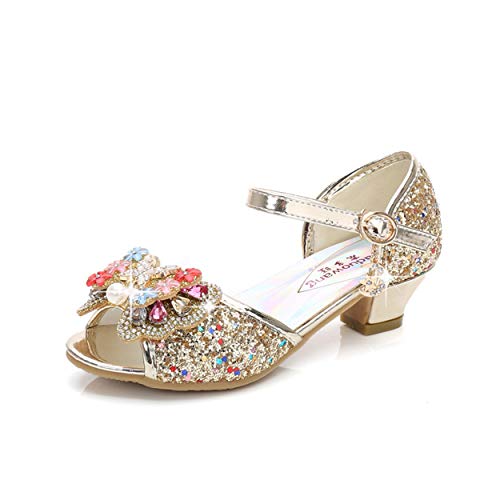 YOSICIL Mädchen Prinzessin Schuhe ELSA Schuhe mit Absatz Glitzer Schuhe Kinder Kristall Pumps Mädchen Kostüm Zubehör Schuhe Hochzeitsschuhe Lila Blau Pink Golden Silber in Größe 26-38 von YOSICIL