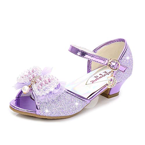 YOSICIL Mädchen Prinzessin Schuhe ELSA Schuhe mit Absatz Glitzer Schuhe Kinder Kristall Pumps Mädchen Kostüm Zubehör Schuhe Hochzeitsschuhe Lila Blau Pink Golden Silber in Größe 26-38 von YOSICIL