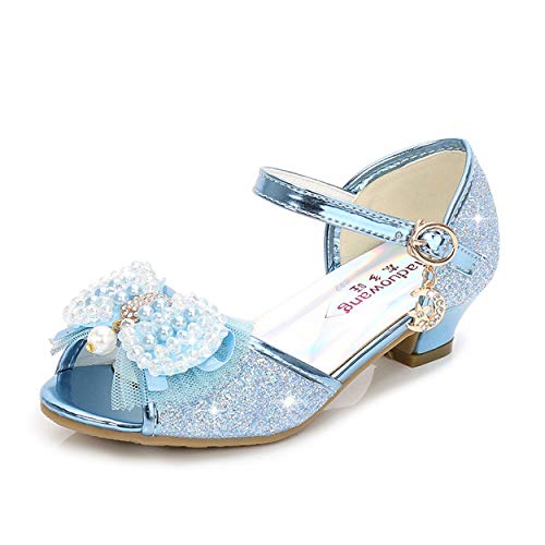 YOSICIL Mädchen Prinzessin Schuhe ELSA Schuhe mit Absatz Glitzer Schuhe Kinder Kristall Pumps Mädchen Kostüm Zubehör Schuhe Hochzeitsschuhe Lila Blau Pink Golden Silber in Größe 26-38 von YOSICIL