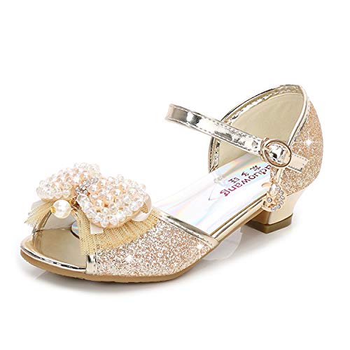 YOSICIL Mädchen Prinzessin Schuhe ELSA Schuhe mit Absatz Glitzer Schuhe Kinder Kristall Pumps Mädchen Kostüm Zubehör Schuhe Hochzeitsschuhe Lila Blau Pink Golden Silber in Größe 26-38 von YOSICIL