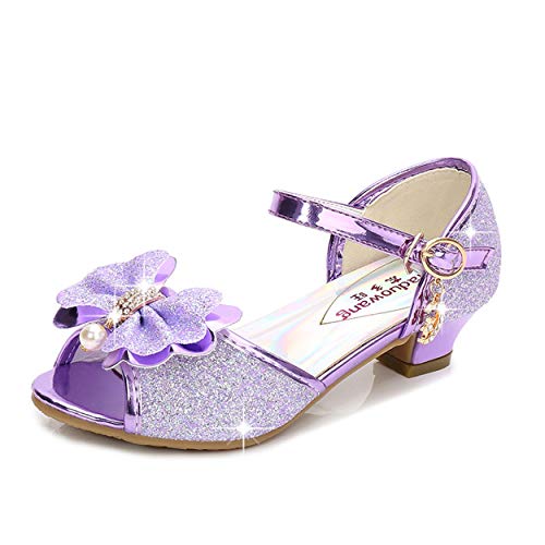 YOSICIL Mädchen Prinzessin Schuhe ELSA Schuhe mit Absatz Glitzer Schuhe Kinder Kristall Pumps Mädchen Kostüm Zubehör Schuhe Hochzeitsschuhe Lila Blau Pink Golden Silber in Größe 26-38 von YOSICIL