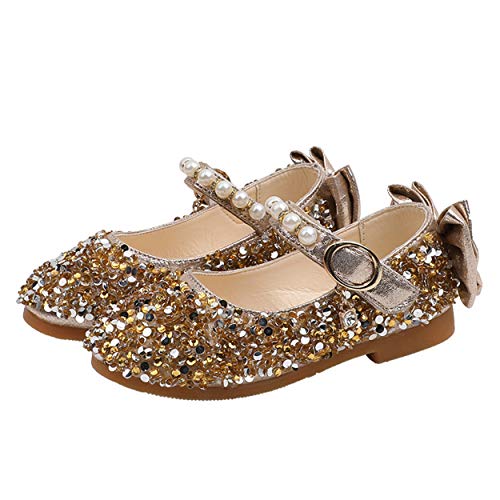 YOSICIL Mädchen Prinzessin Schuhe Glitzer ELSA Schuhe Flache Ballerinas Kinder Festliche Schuhe Fasching Karneval Halloween Tanzball Party Gold Silber Pink Gr.21-35 von YOSICIL