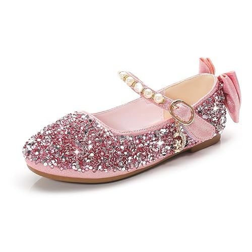 YOSICIL Mädchen Prinzessin Schuhe Glitzer ELSA Flache Ballerinas Kinder Festliche Fasching Karneval Halloween Tanzball Party Pink, 37 von YOSICIL