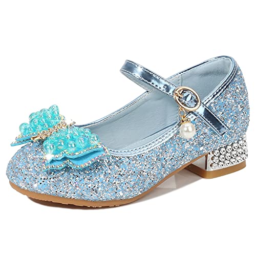 YOSICIL Mädchen Prinzessin Schuhe Kinder ELSA Sandalen Glitzer Schuhe Hoher Absatz Partei Glitzer Kristall Heels für Kinder ​​Karneval Verkleidung Party Aufführung Fasching Tanzball,Blau,33 von YOSICIL