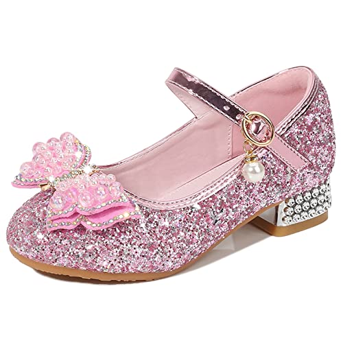 YOSICIL Mädchen Prinzessin Schuhe Kinder ELSA Sandalen Glitzer Schuhe Hoher Absatz Partei Glitzer Kristall Heels für Kinder ​​Karneval Verkleidung Party Aufführung Fasching Tanzball,Rosa,29 von YOSICIL