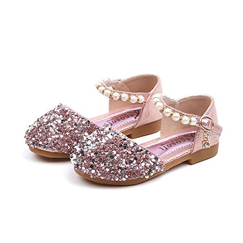 YOSICIL Mädchen Prinzessin Schuhe Kinder ELSA Sandalen mit Pailletten Glitzer Schuhe Perlen Festliche Schuhe Kostüm Zubehör Fasching Karneval Halloween Tanzball Party 21-36 von YOSICIL