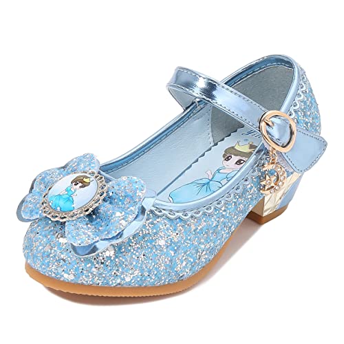 YOSICIL Mädchen Prinzessin Schuhe mit Absatz ELSA Schuhe Flamenco Schuhe Festliche Tanzschuhe Kristall Schuhe Partei Glitzer Pumps Halloween Weihnachten Party Karneval Weihnachtsfeier,Blau,25 von YOSICIL