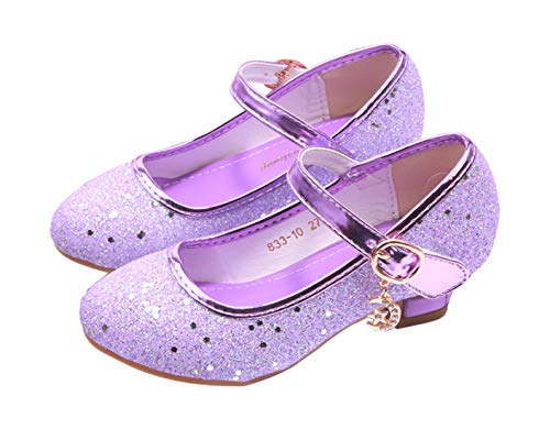 YOSICIL Mädchen Schuhe Prinzessin Schuhe Festliche Schuhe Niedriger Absatz Glitzer Schuhe Kinder Hochzeit Schuhe zum Abendkleid Fasching Halloween Karneval Tanzball Party,Lila,33 von YOSICIL