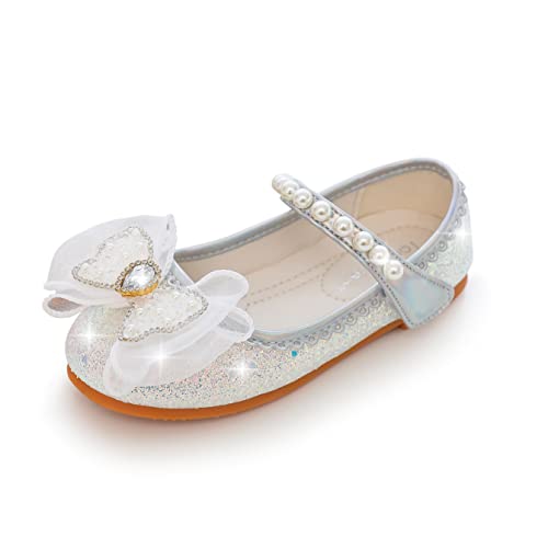 YOSICIL Mädchen Schuhe Prinzessin Glitzer Glitter Pailletten Kinder Sandalen für Cosplay Verkleidung Geburtstagsparty Weihnachten Karneval Halloween, Silber 33 von YOSICIL