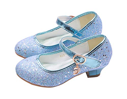 YOSICIL Mädchen Schuhe Prinzessin Schuhe Festliche Schuhe Niedriger Absatz Glitzer Schuhe Kinder Hochzeit Schuhe zum Abendkleid Fasching Halloween Karneval Tanzball Party,Blau,38 von YOSICIL