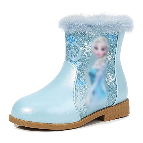 YOSICIL Mädchen Stiefel Prinzessin ELSA Schneestiefel Warmem Eiskönigin Kinder Weihnachten Winterstiefel Outdoor Boot Winter Rutschfest Gefüttert Futter Geburtstagsgeschenk,Blau,26 EU von YOSICIL