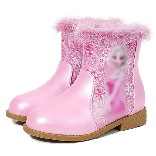 YOSICIL Mädchen Stiefel Prinzessin ELSA Schneestiefel Warmem Eiskönigin Kinder Weihnachten Winterstiefel Outdoor Boot Winter Rutschfest Gefüttert Futter Geburtstagsgeschenk,Rosa,25 EU von YOSICIL