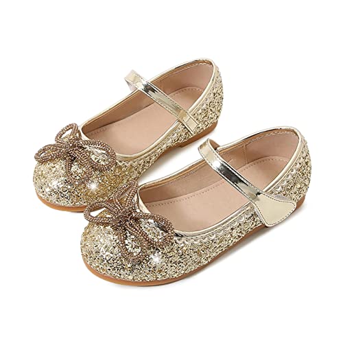 YOSICIL Pailletten Schuhe Mädchen Kinder Schuhe Ballerina Glitzer Glitter Kristalle Sandalen mit Schleifen für Urlaub Geburtstag Geschenk Schule Kindergarten Weihnachten Festival, Gold, 26 von YOSICIL