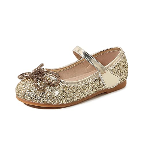 YOSICIL Pailletten Schuhe Mädchen Kinder Schuhe Ballerina Glitzer Glitter Kristalle Sandalen mit Schleifen für Urlaub Geburtstag Geschenk Schule Kindergarten Weihnachten Festival, Gold, 27 von YOSICIL