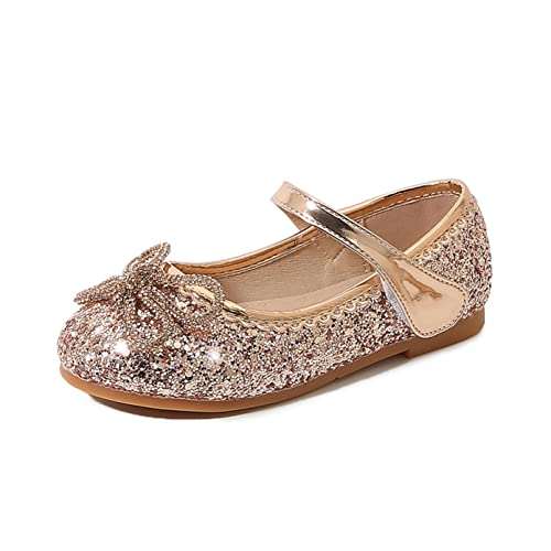 YOSICIL Pailletten Schuhe Mädchen Kinder Schuhe Ballerina Glitzer Glitter Kristalle Sandalen mit Schleifen für Urlaub Geburtstag Geschenk Schule Kindergarten Weihnachten Festival, Rotgold, 26 von YOSICIL