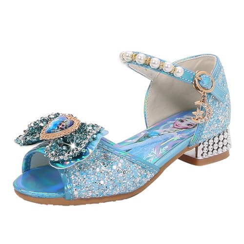 YOSICIL Prinzessinn-Schuhe mit Schleife Mädchen Kinder Sandalen mit Pailletten Krisatallen für Weihnachten Cosplay Verkleidung Geburtstagsparty Karneval, Blau 30 von YOSICIL